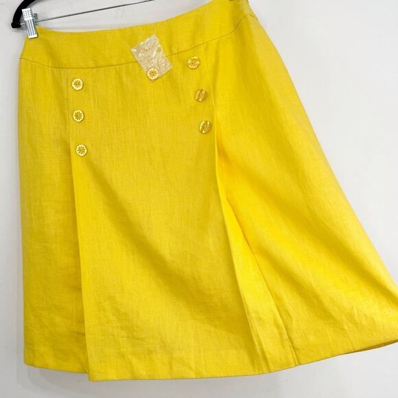 J.G. Hook Sunny Yellow 100% Linen Sailor Button Lined A Line Skirt - Picture 5 of 16